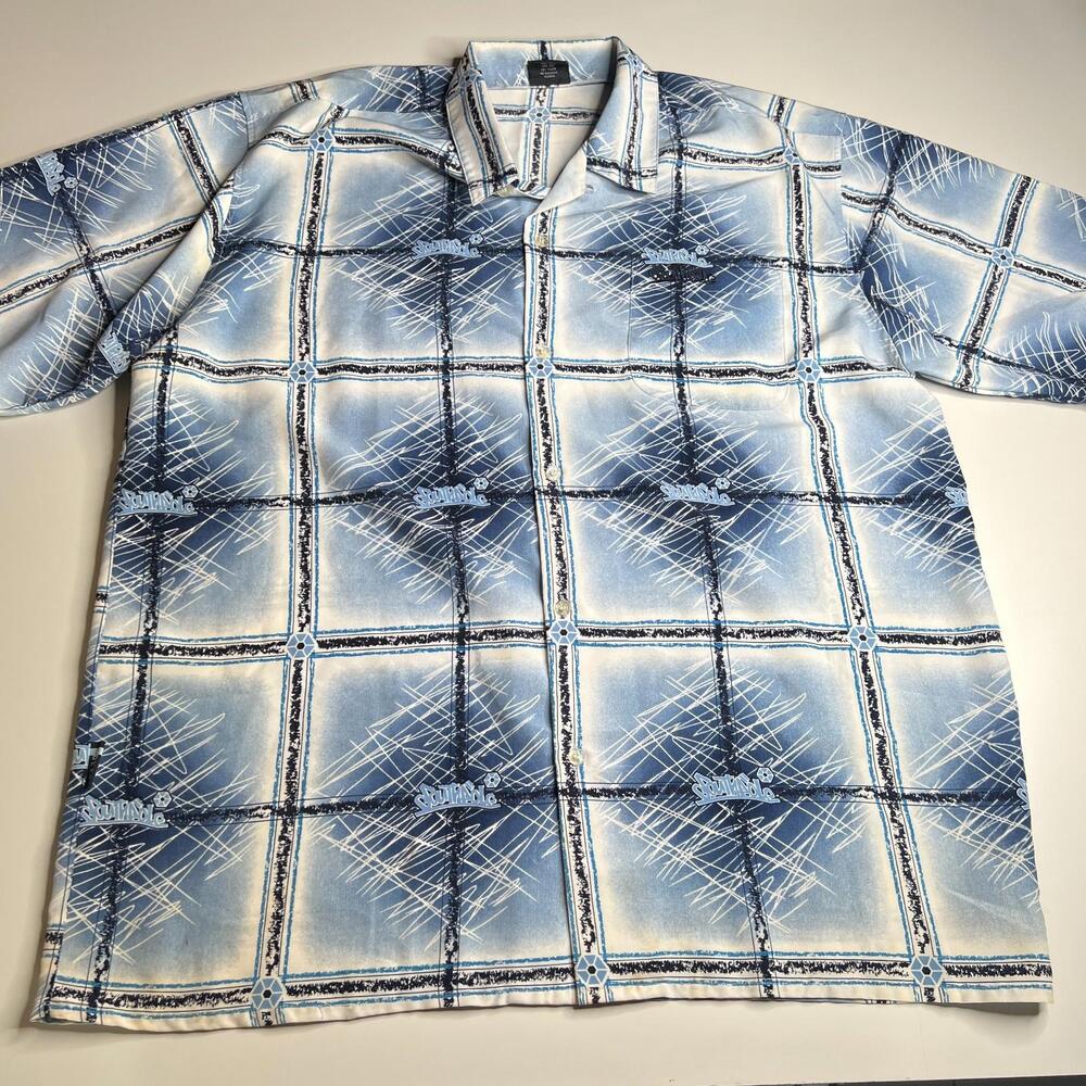 Vintage Southpole Button Up Shirt XXL Blue Plaid Check Pattern 90s Y2K Streetwea